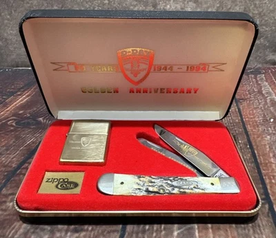 Zippo & Case 50 Years D-Day Golden Anniversary Commemorative Lighter & Knife Set - Image 1 of 3