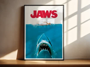 Jaws Framed Poster – A2 Horror Film Wall Art | 70s Classic Movie Print - Picture 1 of 12