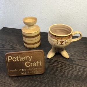 Pottery Craft (1) Cowboy Boot Coffee Mug & (1) 5” Bud Vase Rustic Stoneware USA - Picture 1 of 12