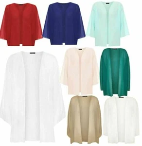 Women Ladies Plain Chiffon Kimono Cardigan Shrug Open Waterfall Tops 8-26 - Picture 1 of 7