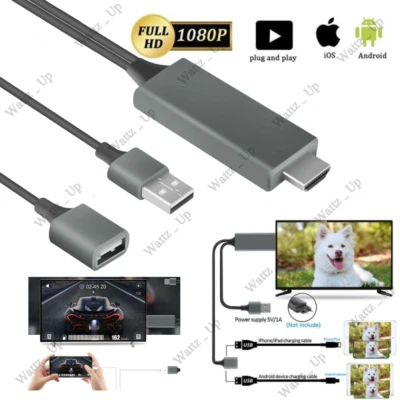 1080P HDMI 镜像 AV 电缆 适用于 iPhone iPad Android 手机 转电视 高清电视 适配器 — 第 1/4 张图片