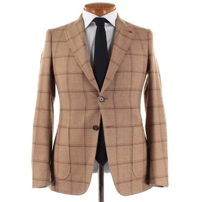 Traje de dos piezas Isaia nuevo con etiquetas mezcla de lana talla 46R (36R EE. UU.) en beige con cuadros marrones Foto 1 de 4