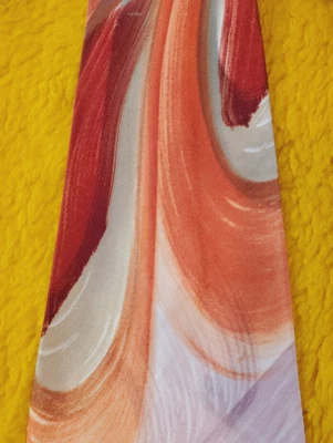 1940s 1950s VINTAGE ARTCREST ~HANDPAINTED MENS TIE ~RED ORANGE GREEN BEIGE ~ 48" - Image 1 of 3
