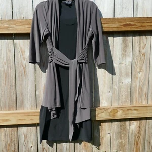 Jones NY Jacket Dress Brown Black Layered Jersey Knit Office Party Size 10 - Picture 1 of 4