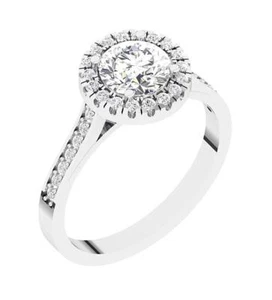 VVS F 1.00 Carat Lab Grown Diamond Halo Prong Set Solitaire Ring 14K White Gold - Picture 1 of 10