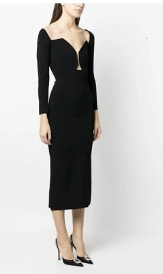 ROLAND MOURET - Vestido midi tejido recortado con hombros descubiertos - Nuevo con etiquetas Foto 1 de 4