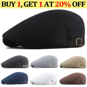 Men Beret Cotton Breathable Mesh Flat Cap Golf Driving Cabbie Newsboy Casual Hat - Picture 1 of 20