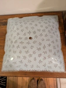 Vintage white MCM Atomic Burst Square Glass Ceiling Light Shade 11in scalloped - Picture 1 of 6