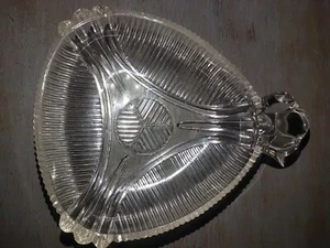 Hazel Atlas Clear Depression Pressed Glass Triangle Relish, Candy, Nut Dish 5" - Picture 1 of 7