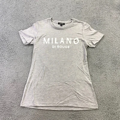 Milano Di Rouge Top Womens Small T Shirt Gray White Spell Out Short Sleeve Casua - Изображение 1 из 4