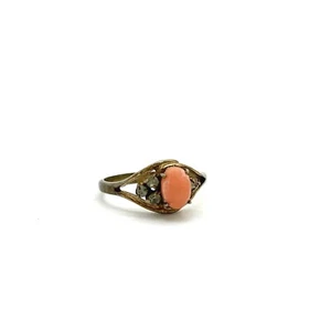 Vintage Korallen Ring oval Cabochon Stein Akzentring Statement Schmuck Gr. 6,5 - Bild 1 von 7