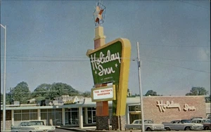 Letrero Harrison Arkansas Holiday Inn autos años 1950-60 postal vintage sin usar - Imagen 1 de 2