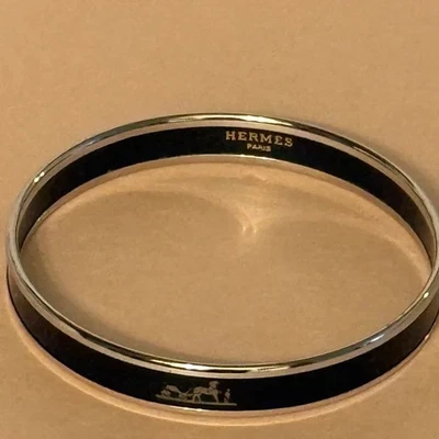 Auténtico Brazalete Brazalete Hermes Esmalte PM Negro/Plata Foto 1 de 4