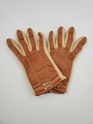Vintage ARIS Novakid Leather Acrylic Gloves Women Size L Brown Tan ✨️ - Image 1 of 4