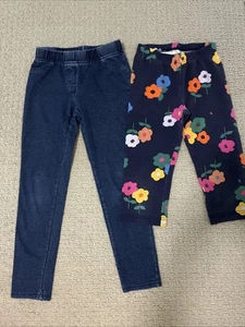 Lot Of 2 Hanna Anderson Girl  Leggings /jeggings 130 (8 US) Blue, Navy Flower - Picture 1 of 7