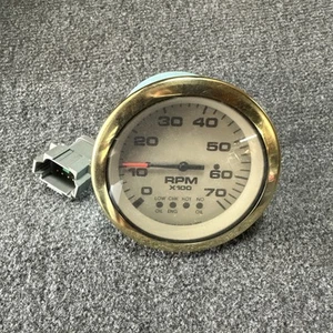 RPM Tach System Check Warning Oil Temp Engine Gauge 62797 Gold Cream Teleflex - Bild 1 von 9