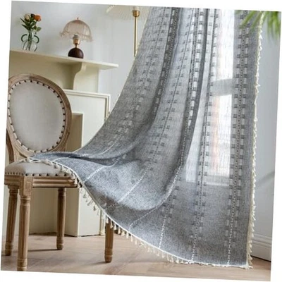 Cortinas Boho 96 pulgadas de largo 2 paneles para 52"W x 96"L (paquete de 2) gris oscuro Foto 1 de 4
