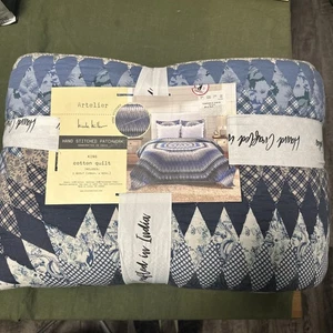 Nicole Miller Artelier Cotton King Size Quilt 106x92 Blue & Gray Pattern - Picture 1 of 2