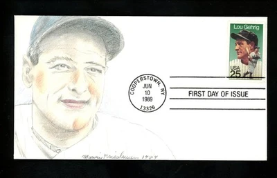 US FDC #2417 Friedman Hand Drawn HD Colored HC 1989 NY Gehrig Baseball Yankees - Image 1 of 2