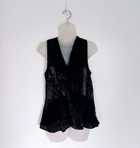 Top Coast Peplum taglia L nero metallizzato senza maniche twist davanti trasparente nuovo - Foto 1 di 13