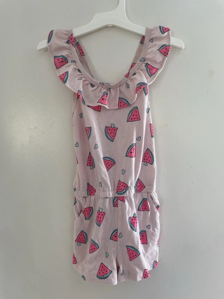 Mameluco Carter's para niñas pequeñas sandía con volantes cintura ceñida sin mangas rosa 3T Foto 1 de 4