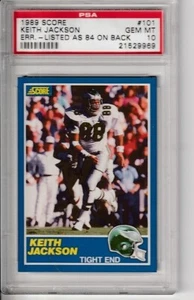 1989 Score Football #101 Keith Jackson "Listed as 84 on Back" Psa 10 - Picture 1 of 2