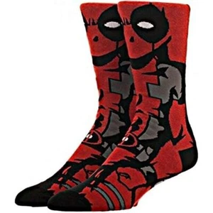 Marvel Deadpool Crew Socks Red Black Comic Style Superhero Unisex Size 6-12 - Picture 1 of 2