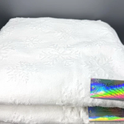 Juego de 2 toallas de baño Rachel Zoe blancas copo de nieve copo vacaciones Navidad invierno Foto 1 de 4