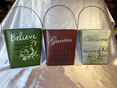  Macetas colgantes para plantas de interior decoración de cubo de flores de hojalata Foto 1 de 4