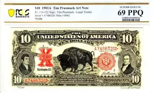 TIM PRUSMACK ART NOTE $10 'BISON' PCGS 69 SUPERB GEM NEW- STUNNING ART WOW! - Picture 1 of 11