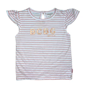 BCBG Flutter Sleeve Tee Girls 6 White Pink Metallic Gold Preppy Summer Ruffled - Picture 1 of 4