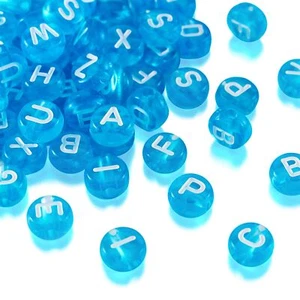 200pcs Transparent Acrylic Alphabet Letter Beads 7mm Flat Round Disc Coin A-Z... - Picture 1 of 5