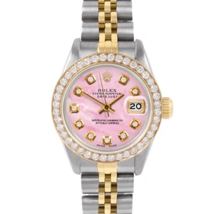 Rolex Ladies TT Datejust Pink Mother Of Pearl Diamond Dial Diamond Bezel Watch - Picture 1 of 3
