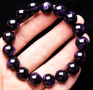 Bracciale perle tonde pietre preziose Sudafrica Sugilite viola naturale 12,2 mm - Foto 1 di 6