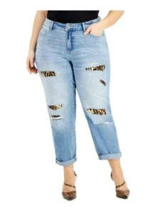 INC Denim Mid Rise Boyfriend Jeans Gr. 12/31 Distressed Leopard Patch - Bild 1 von 12