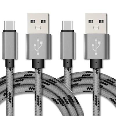 Pacote com 2 trançados USB-A para USB tipo-C cabo de carregamento rápido carregador sincronização de carregamento - Imagem 1 de 4