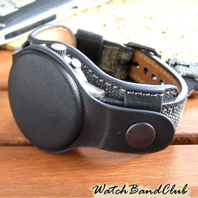 Correa de reloj negra de 23 mm de lona y cuero para hombre correa correa dos cubiertas Foto 1 de 4