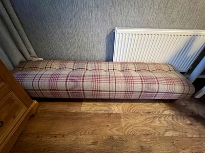 LONG Bench Style Footstool Re-upholstered In NEXT Fabric 180cm Long - Image 1 of 4