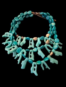 LOFT Faux Koralle Dreifach Strang Grob Statement Halskette 21,5" Lang - Bild 1 von 9