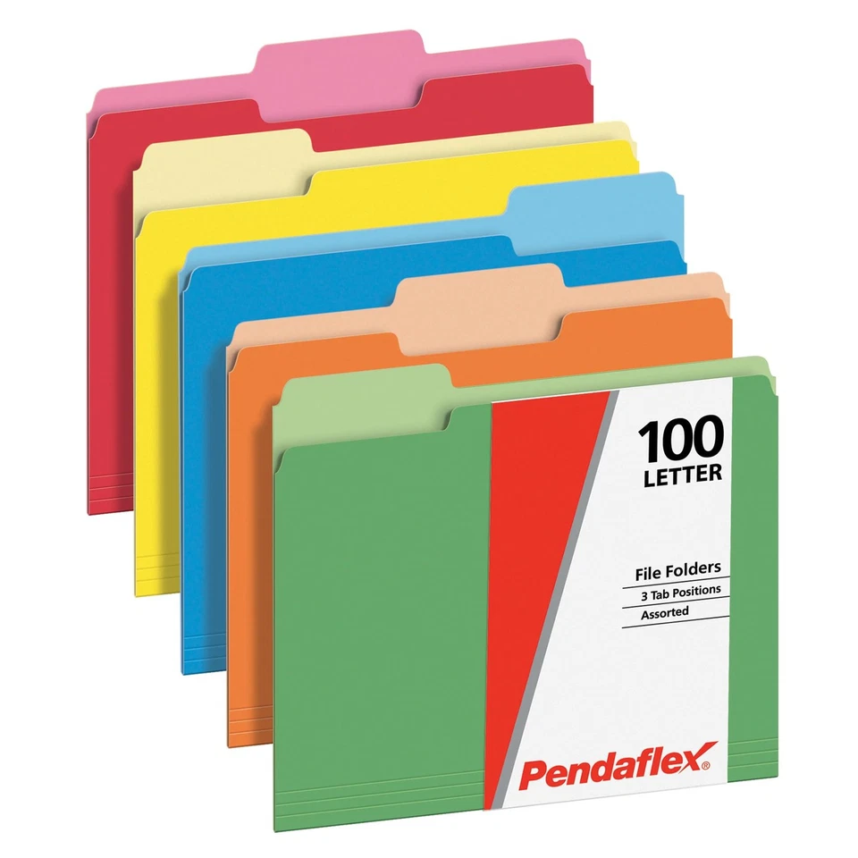 File Folders, Two-Tone Assorted Colors, Letter Size, 1/3 Cut Tabs, Office Org... - Image 1 of 4