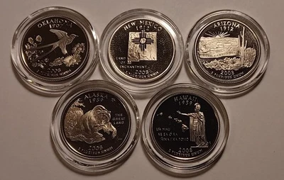 2008-S U.S. State Quarters, clad PRF, 5-coin lot, in Air-Tites. **LOW SHIPPING** - Image 1 of 2