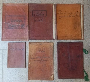 6 ANTIQUE MEXICAN CENTURY 19 NOTEBOOKS´S LEATHER COVERS - Picture 1 of 24