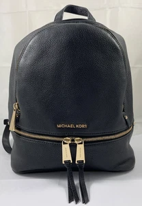 Michael Kors Rhea Medium Pebbled Leather Backpack Carry Bag Black Reg $498 - Picture 1 of 14
