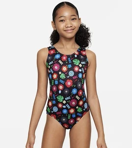 Nike Swim Big Kids U-Back One-Piece Swimsuit NESSE725–001 Garden P Sz M(10) - Picture 1 of 7