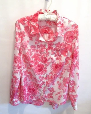 Tommy Hilfiger pink floral poly long sleeve button front blouse *Sz M* - Image 1 of 4
