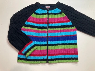 Gymboree Girls Black Multicolored Striped Zippered Sweatered Cardigan Small 3 Yr - Image 1 of 4
