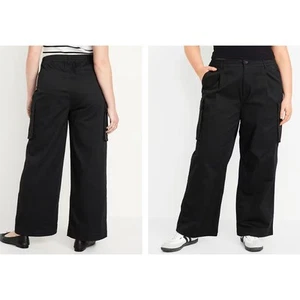 Old Navy Extra High Waisted Super Wide Leg Cargo Black Pants Women Sz L - Picture 1 of 12