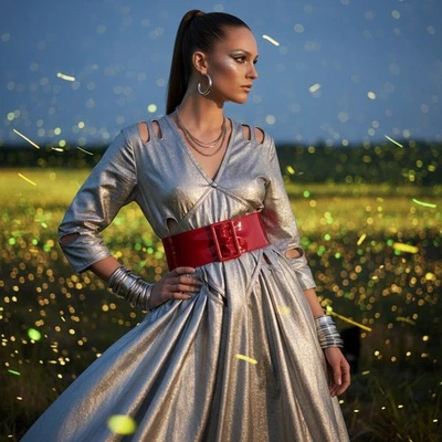 Donna Rosso Finta Vernice Pelle Largo Tessuto Lucido Moda Cintura Big Fibbie S M - Immagine 1 di 4