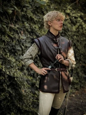 Faux Leather Surcoat Brown Renaissance unisex Jerkin Vest Open Front Overgarment - Image 1 of 3