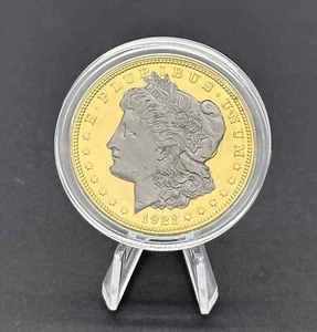 American 1921 1 $ Morgan Silver Dollar clad in 24KT Gold with Ruthenium Highlight - Bild 1 von 3